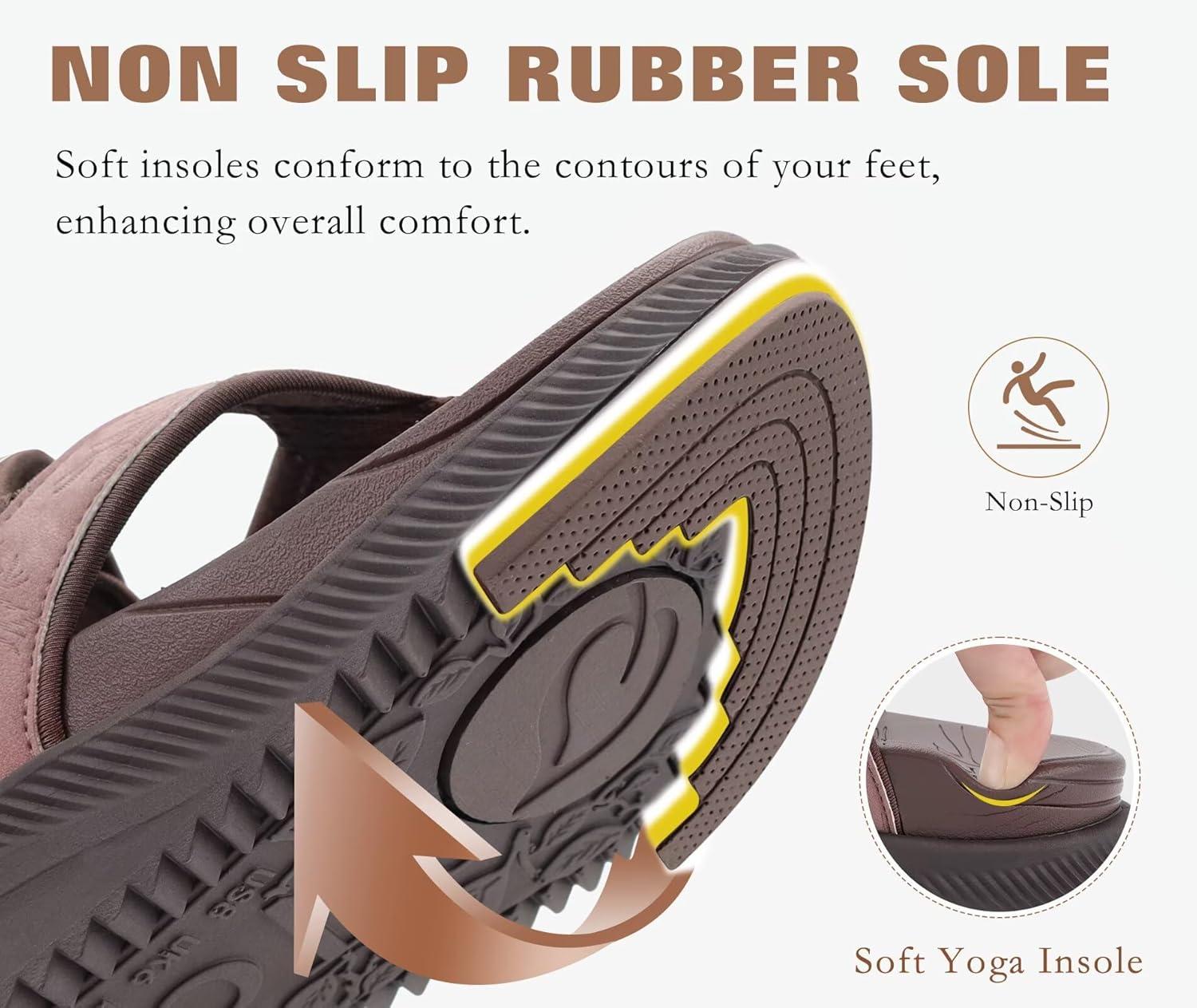 imageONCAI Womens Platform Flip Flops with Arch Support Summer Beach Dressy Trendy Walking Sandals and Thick Outdoor Rubber Soles Size 612Brown