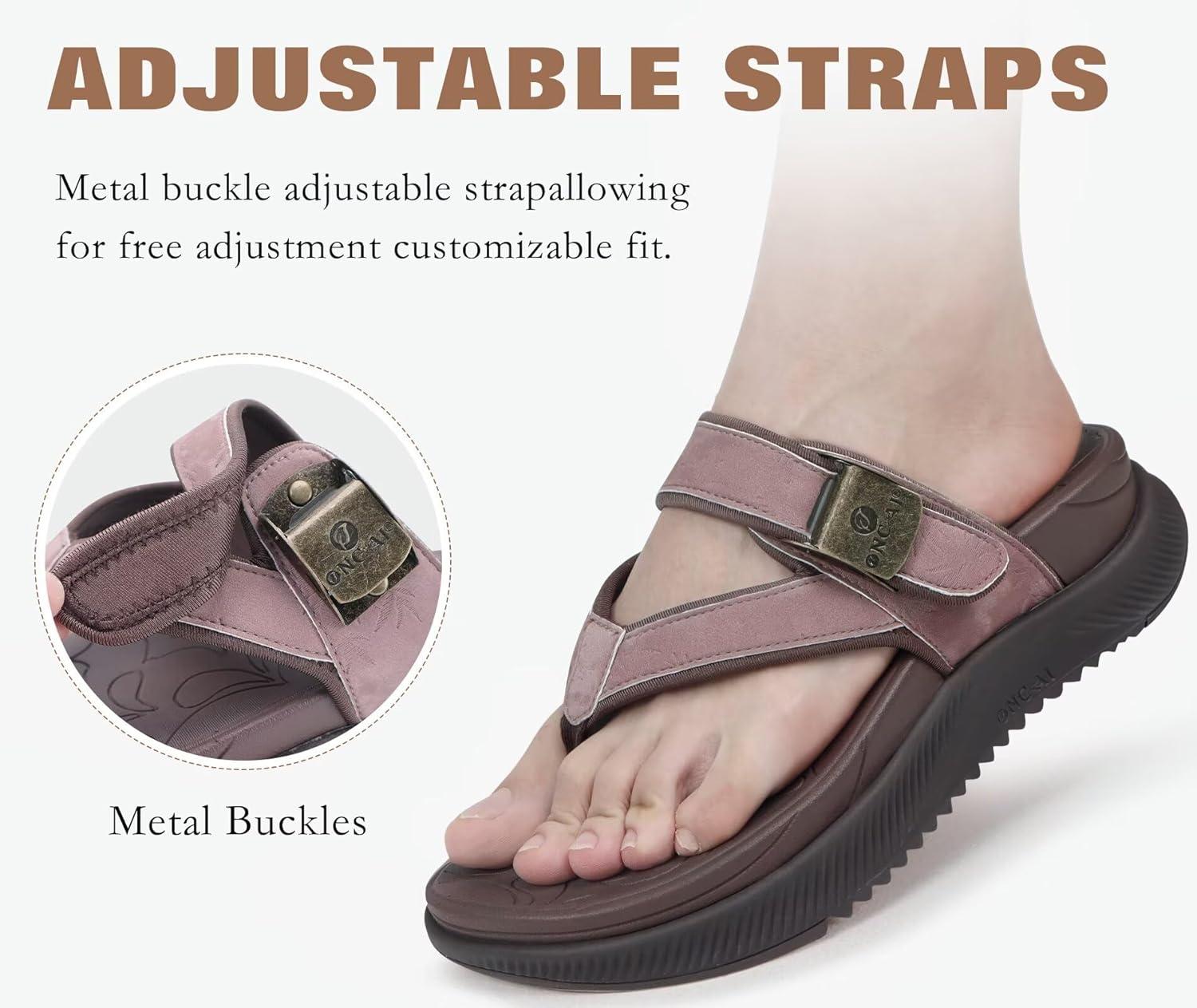 imageONCAI Womens Platform Flip Flops with Arch Support Summer Beach Dressy Trendy Walking Sandals and Thick Outdoor Rubber Soles Size 612Brown