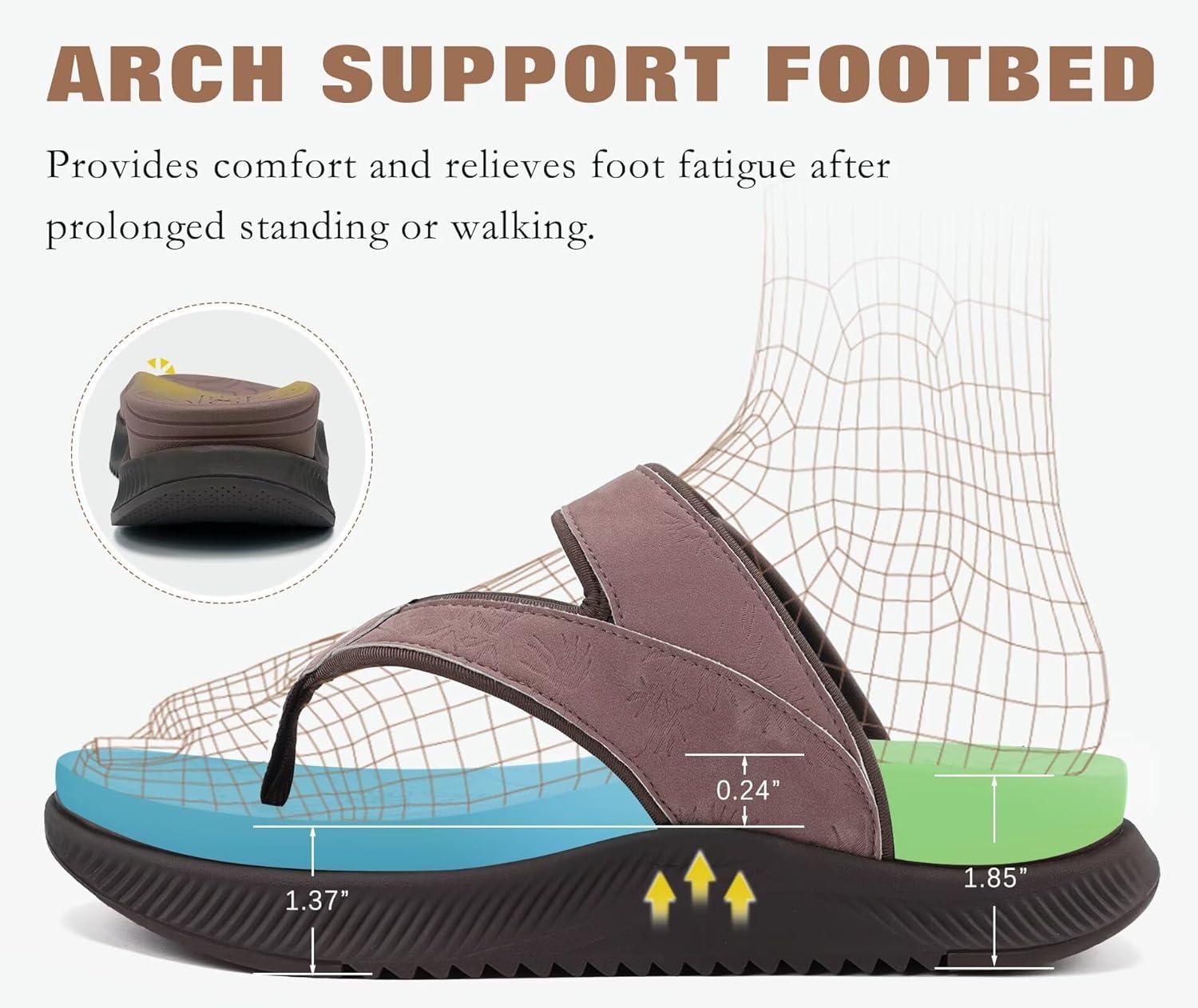 imageONCAI Womens Platform Flip Flops with Arch Support Summer Beach Dressy Trendy Walking Sandals and Thick Outdoor Rubber Soles Size 612Brown