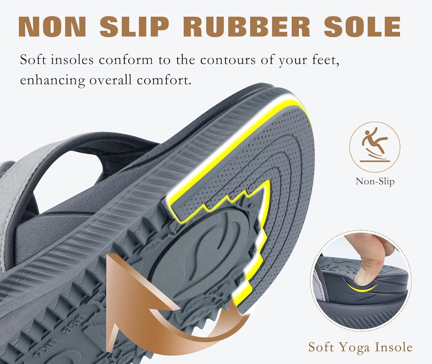 imageONCAI Womens Platform Flip Flops with Arch Support Summer Beach Dressy Trendy Walking Sandals and Thick Outdoor Rubber Soles Size 612Grey