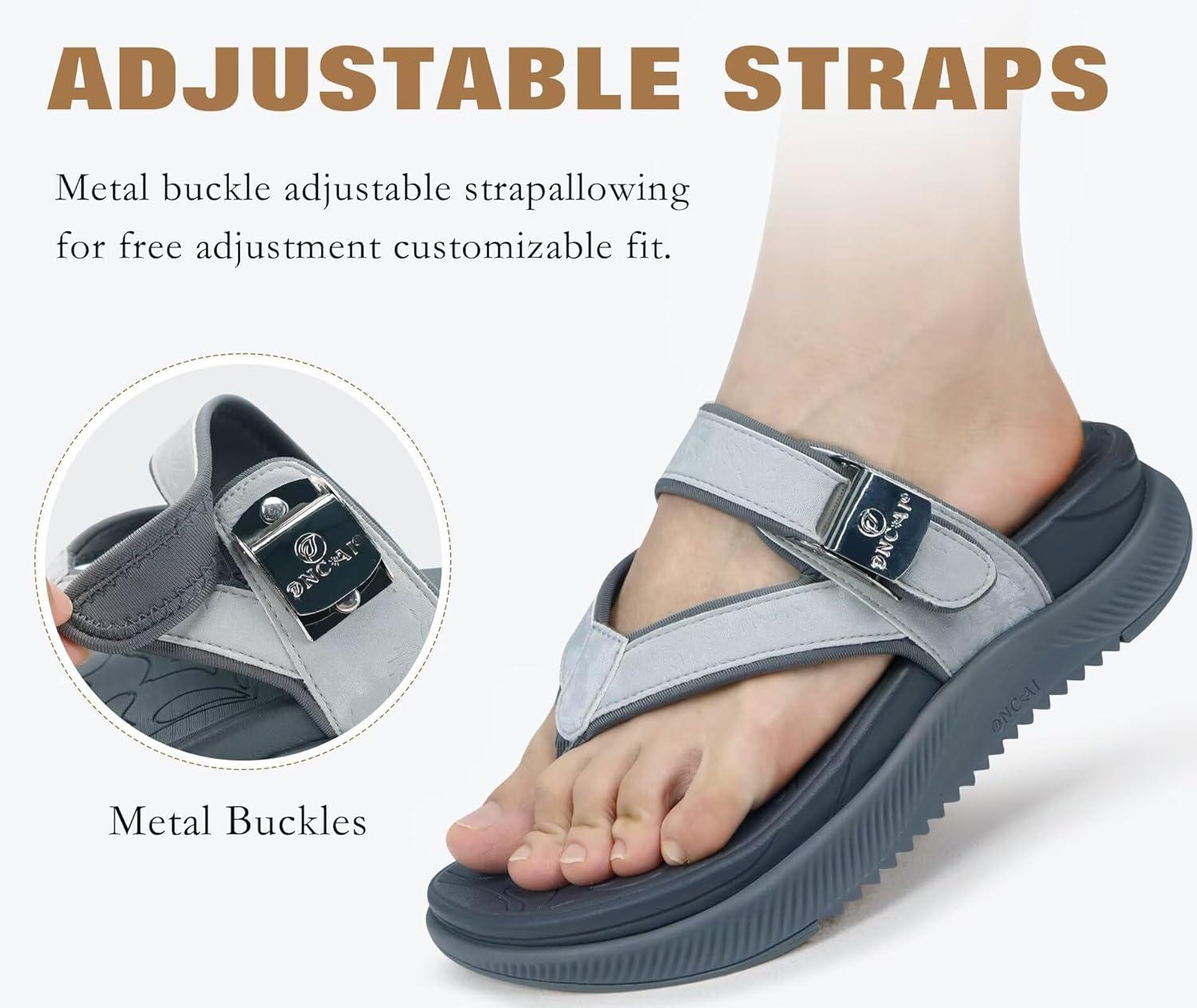 imageONCAI Womens Platform Flip Flops with Arch Support Summer Beach Dressy Trendy Walking Sandals and Thick Outdoor Rubber Soles Size 612Grey