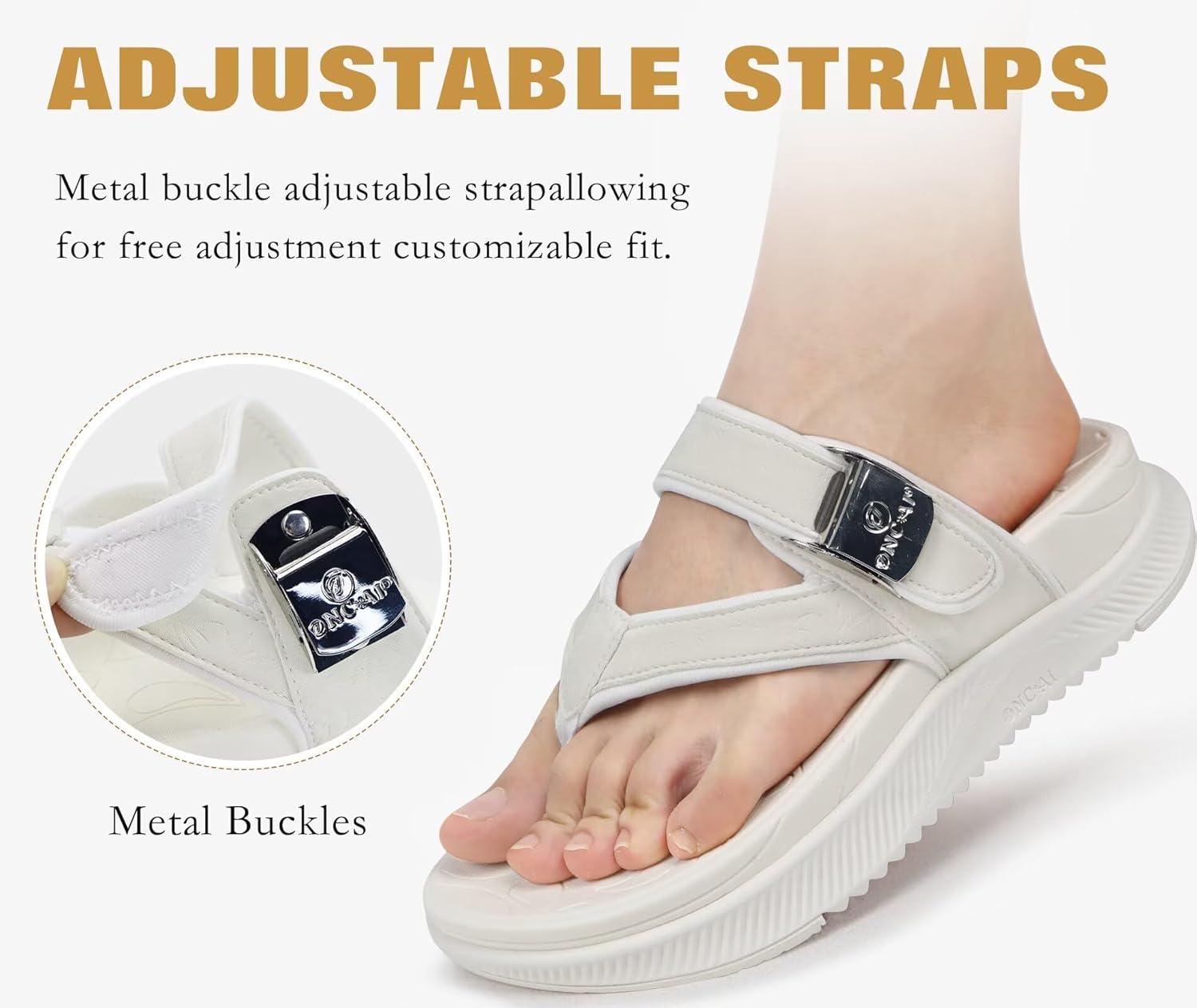 imageONCAI Womens Platform Flip Flops with Arch Support Summer Beach Dressy Trendy Walking Sandals and Thick Outdoor Rubber Soles Size 612Off White