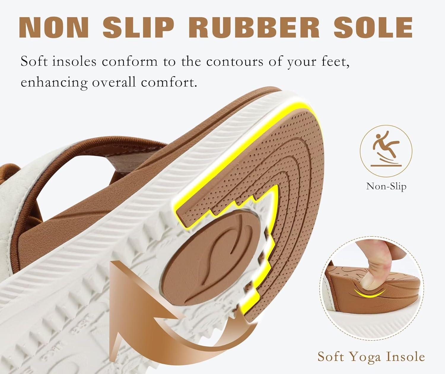 imageONCAI Womens Platform Flip Flops with Arch Support Summer Beach Dressy Trendy Walking Sandals and Thick Outdoor Rubber Soles Size 612White and Khaki