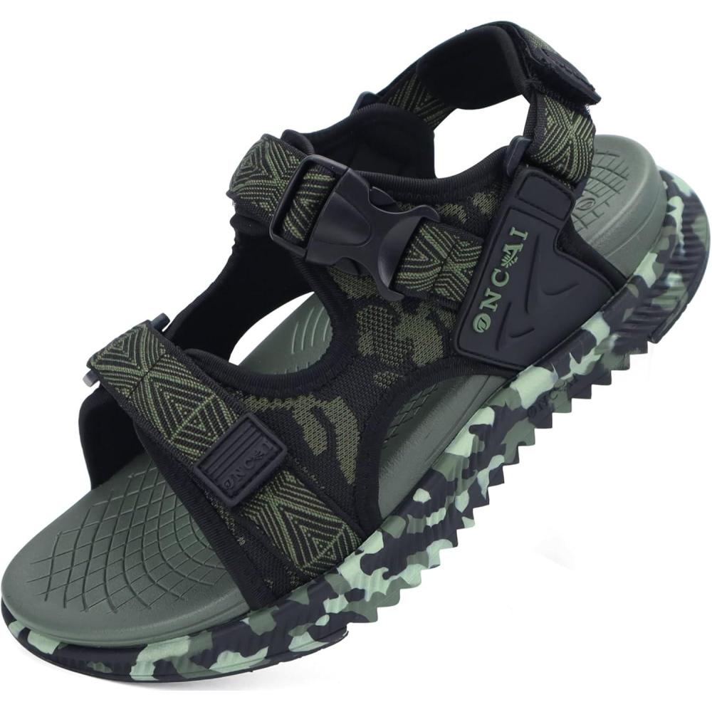 imageONCAI Mens Hiking SandalsArch Support Orthopedic Recovery Walking Sandal with Adjustable Strap Outdoor Summer Water Camouflage Mesh Athletic Sports Shoes US Size 715Greencamo