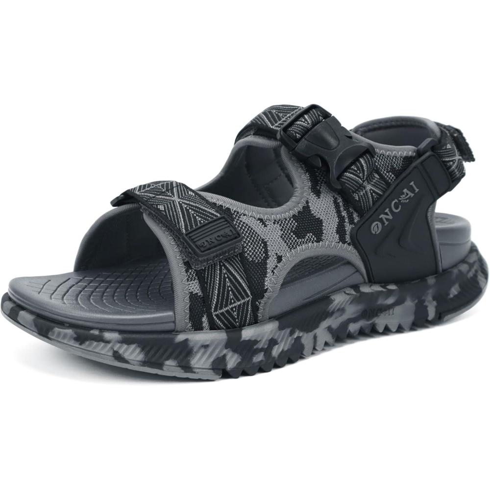 imageONCAI Mens Hiking SandalsArch Support Orthopedic Recovery Walking Sandal with Adjustable Strap Outdoor Summer Water Camouflage Mesh Athletic Sports Shoes US Size 715Vinegreycamo