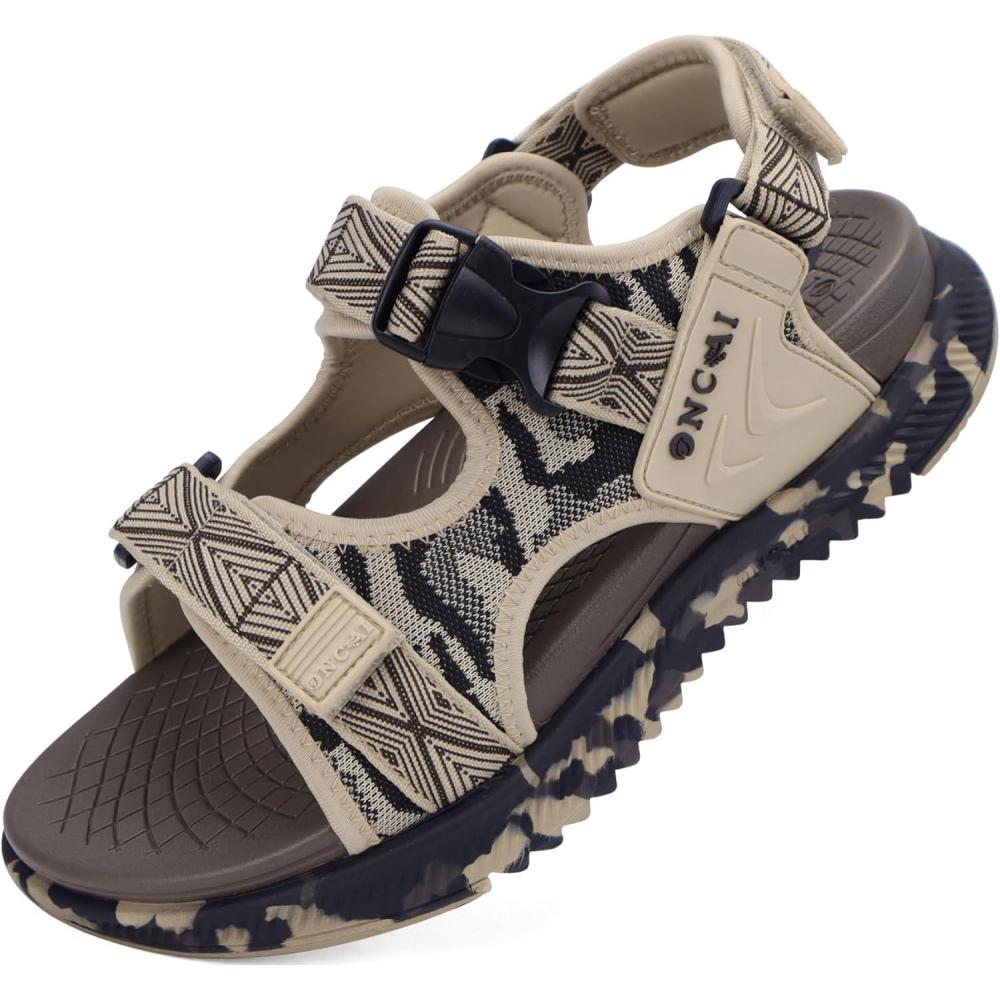 imageONCAI Mens Hiking SandalsArch Support Orthopedic Recovery Walking Sandal with Adjustable Strap Outdoor Summer Water Camouflage Mesh Athletic Sports Shoes US Size 715BeigeBrowncamo