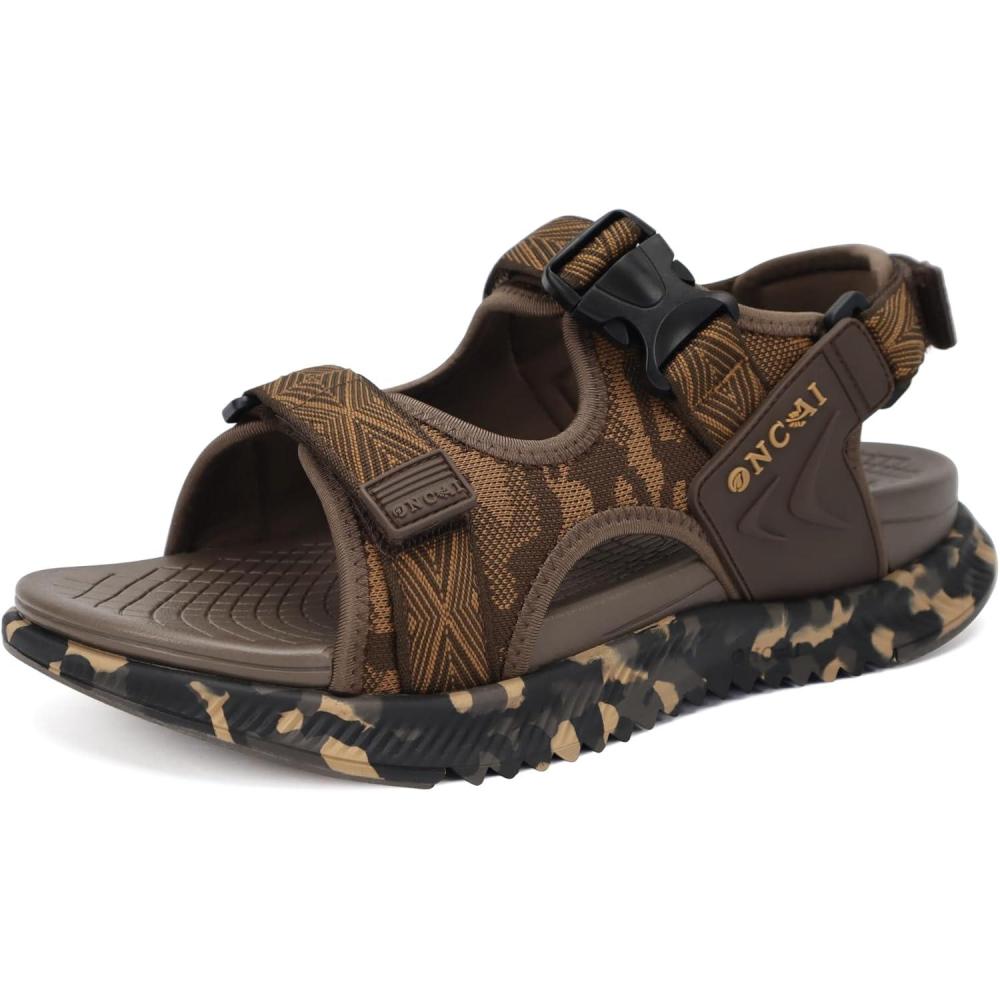 imageONCAI Mens Hiking SandalsArch Support Orthopedic Recovery Walking Sandal with Adjustable Strap Outdoor Summer Water Camouflage Mesh Athletic Sports Shoes US Size 715Vinebrowncamo