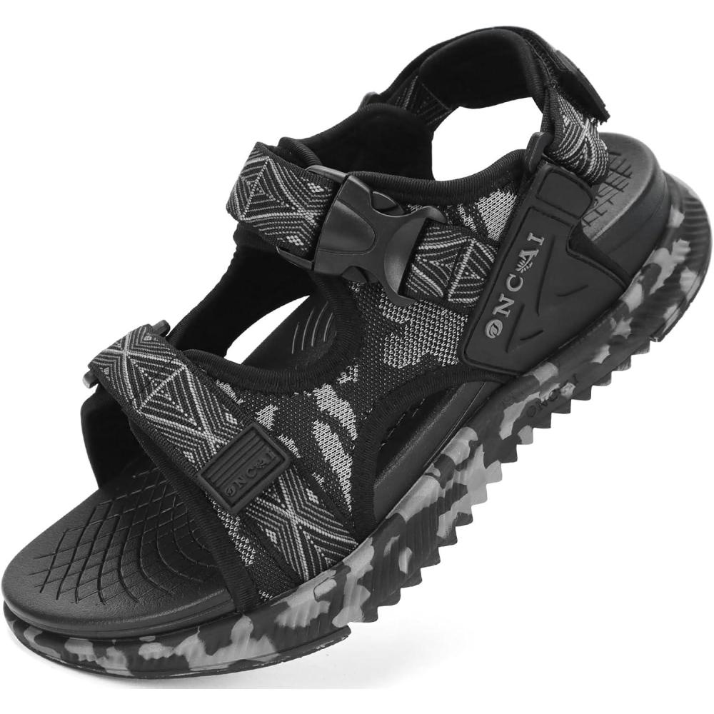 imageONCAI Mens Hiking SandalsArch Support Orthopedic Recovery Walking Sandal with Adjustable Strap Outdoor Summer Water Camouflage Mesh Athletic Sports Shoes US Size 715Blackcamo