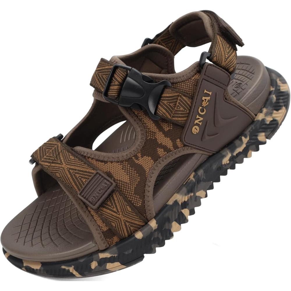 imageONCAI Mens Hiking SandalsArch Support Orthopedic Recovery Walking Sandal with Adjustable Strap Outdoor Summer Water Camouflage Mesh Athletic Sports Shoes US Size 715Browncamo
