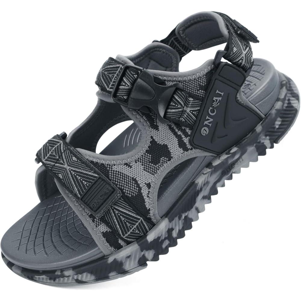 imageONCAI Mens Hiking SandalsArch Support Orthopedic Recovery Walking Sandal with Adjustable Strap Outdoor Summer Water Camouflage Mesh Athletic Sports Shoes US Size 715Greycamo