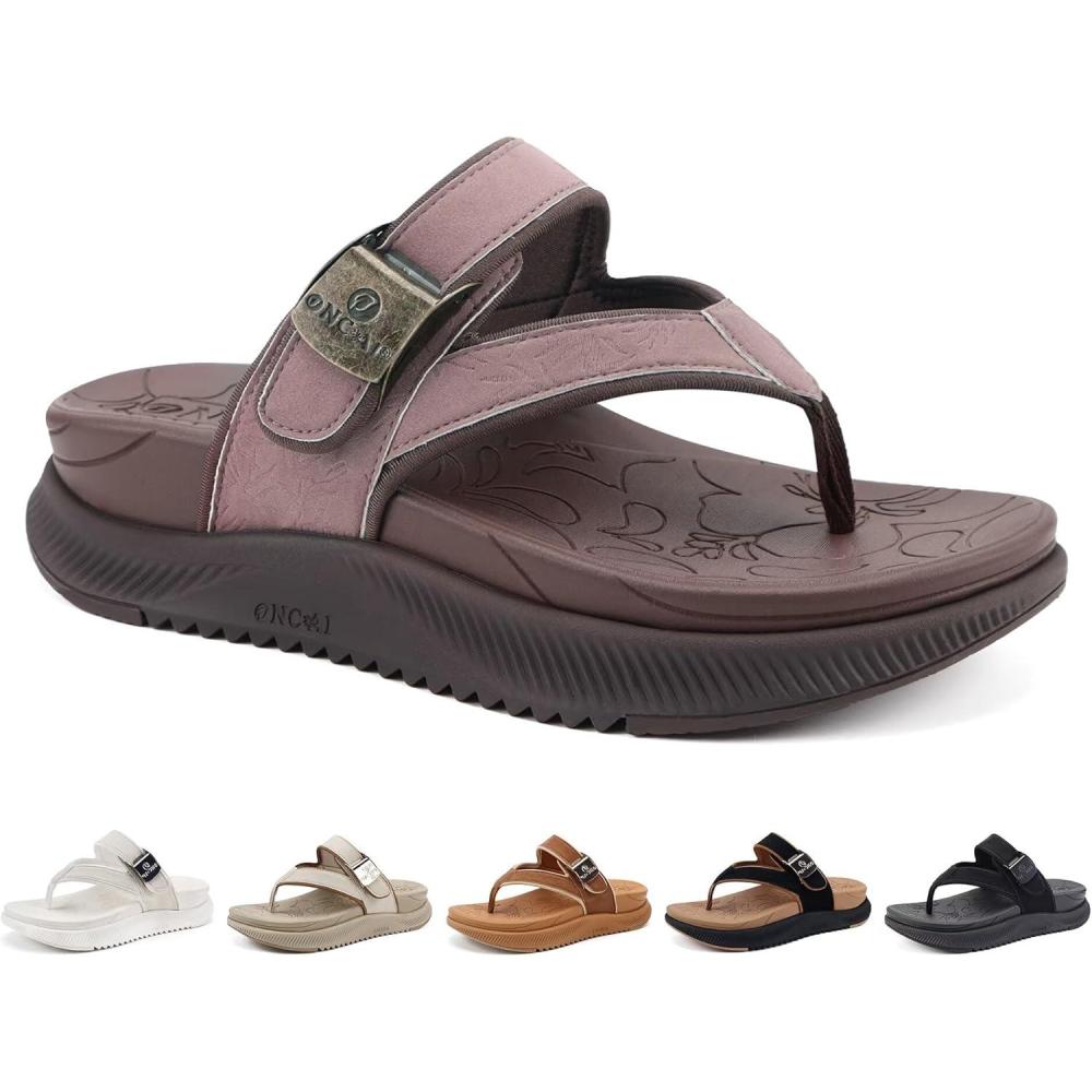 imageONCAI Womens Platform Flip Flops with Arch Support Summer Beach Dressy Trendy Walking Sandals and Thick Outdoor Rubber Soles Size 612Brown