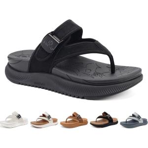ONCAI Women’s Platform Flip Flops with Arch Support Summer Beach Dressy Trendy Walking Sandals and Thick Outdoor Rubber Soles Size 6-12(Black)