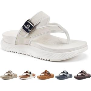 ONCAI Women’s Platform Flip Flops with Arch Support Summer Beach Dressy Trendy Walking Sandals and Thick Outdoor Rubber Soles Size 6-12(Off- White)