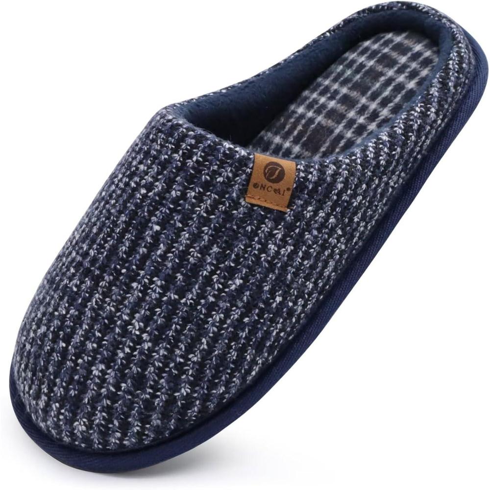 imageONCAI Mens House Slippers Memory Foam SlipOn Warm Cozy Scuff Home Bedroom Shoes with IndoorOutdoor Rubber Soles US Size 715Blue