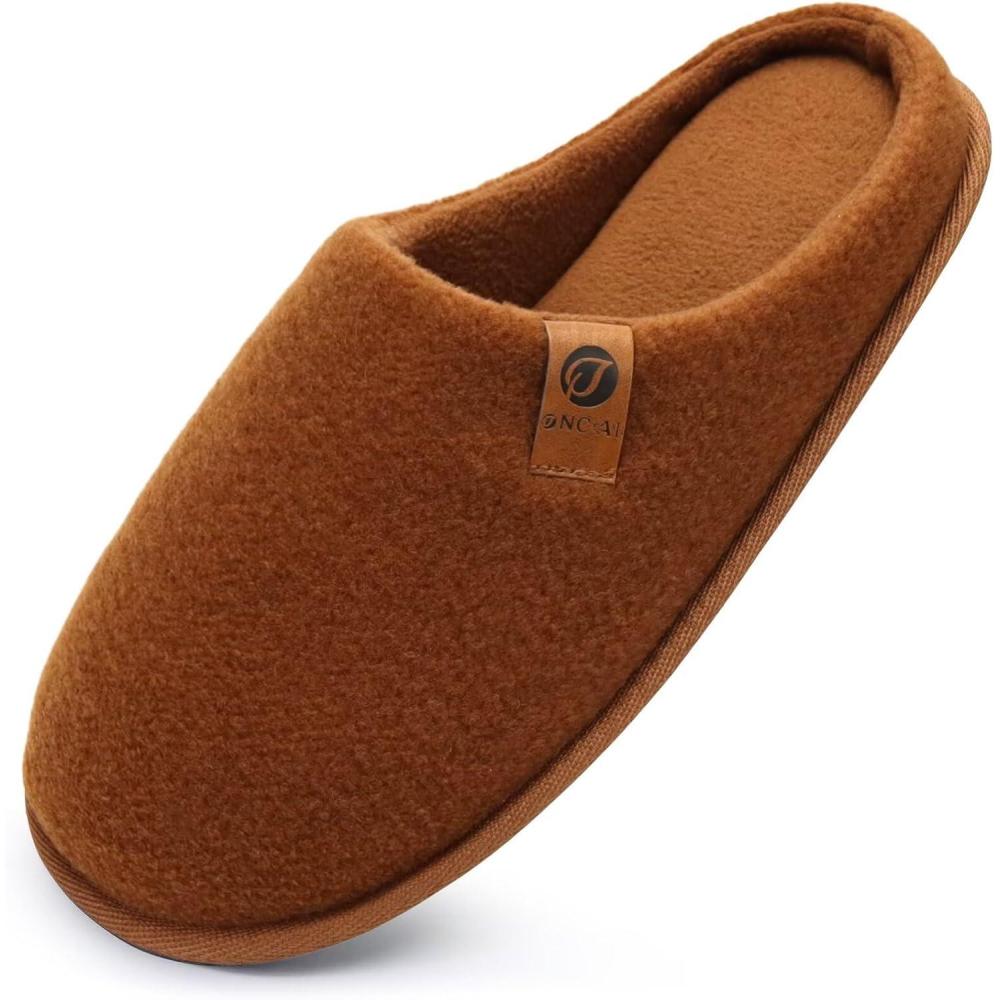 imageONCAI Mens House Slippers Memory Foam SlipOn Warm Cozy Scuff Home Bedroom Shoes with IndoorOutdoor Rubber Soles US Size 715Felt Khaki