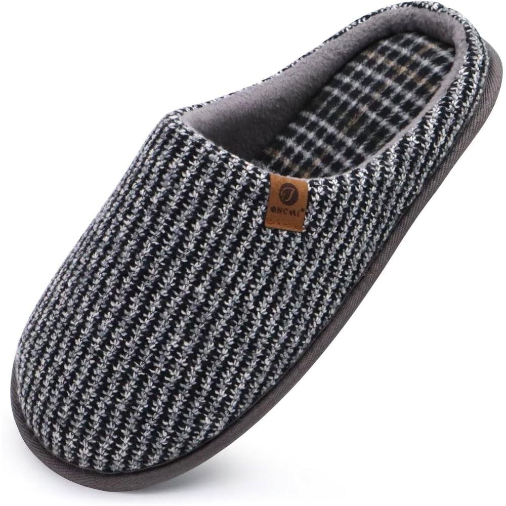 imageONCAI Mens House Slippers Memory Foam SlipOn Warm Cozy Scuff Home Bedroom Shoes with IndoorOutdoor Rubber Soles US Size 715Grey