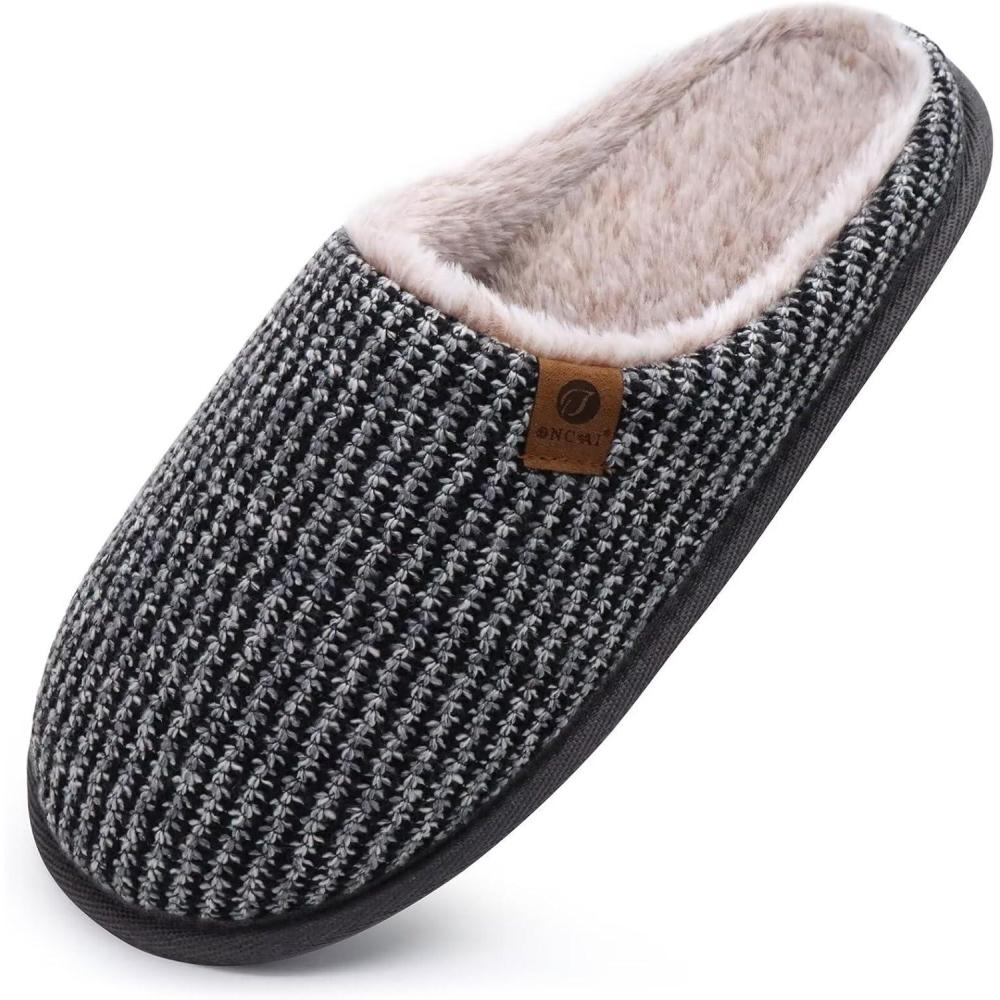 imageONCAI Mens House Slippers Memory Foam SlipOn Warm Cozy Scuff Home Bedroom Shoes with IndoorOutdoor Rubber Soles US Size 715Plush Grey