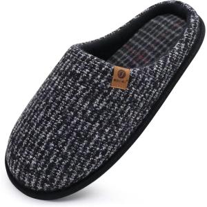 ONCAI Men’s House Slippers Memory Foam Slip-On Warm Cozy Scuff Home Bedroom Shoes with Indoor/Outdoor Rubber Soles US Size 7-15(Black)
