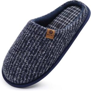 ONCAI Men’s House Slippers Memory Foam Slip-On Warm Cozy Scuff Home Bedroom Shoes with Indoor/Outdoor Rubber Soles US Size 7-15(Blue)