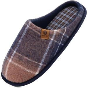 ONCAI Men’s House Slippers Memory Foam Slip-On Warm Cozy Scuff Home Bedroom Shoes with Indoor/Outdoor Rubber Soles US Size 7-15(Fade Blue)