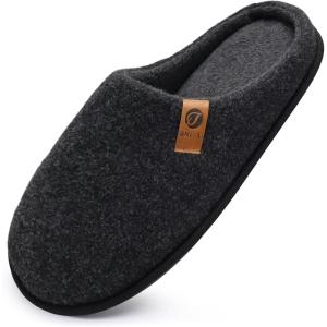 ONCAI Men’s House Slippers Memory Foam Slip-On Warm Cozy Scuff Home Bedroom Shoes with Indoor/Outdoor Rubber Soles US Size 7-15(Felt Black)