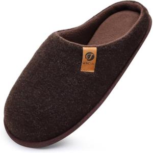 ONCAI Men’s House Slippers Memory Foam Slip-On Warm Cozy Scuff Home Bedroom Shoes with Indoor/Outdoor Rubber Soles US Size 7-15(Felt Brown)