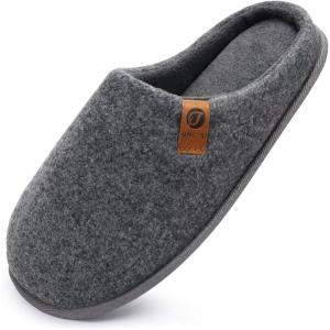ONCAI Men’s House Slippers Memory Foam Slip-On Warm Cozy Scuff Home Bedroom Shoes with Indoor/Outdoor Rubber Soles US Size 7-15(Felt Grey)