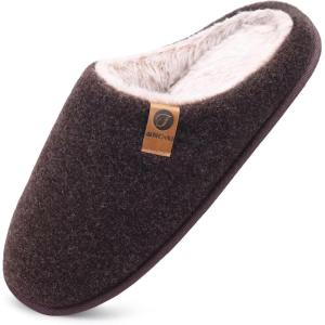 ONCAI Men’s House Slippers Memory Foam Slip-On Warm Cozy Scuff Home Bedroom Shoes with Indoor/Outdoor Rubber Soles US Size 7-15(Felt Plush Brown)
