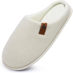 ONCAI Men’s House Slippers Memory Foam Slip-On Warm Cozy Scuff Home Bedroom Shoes with Indoor/Outdoor Rubber Soles US Size 7-15(Felt White)