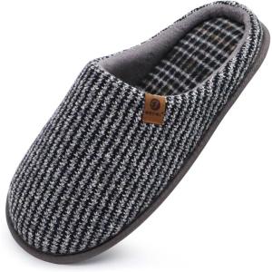 ONCAI Men’s House Slippers Memory Foam Slip-On Warm Cozy Scuff Home Bedroom Shoes with Indoor/Outdoor Rubber Soles US Size 7-15(Grey)