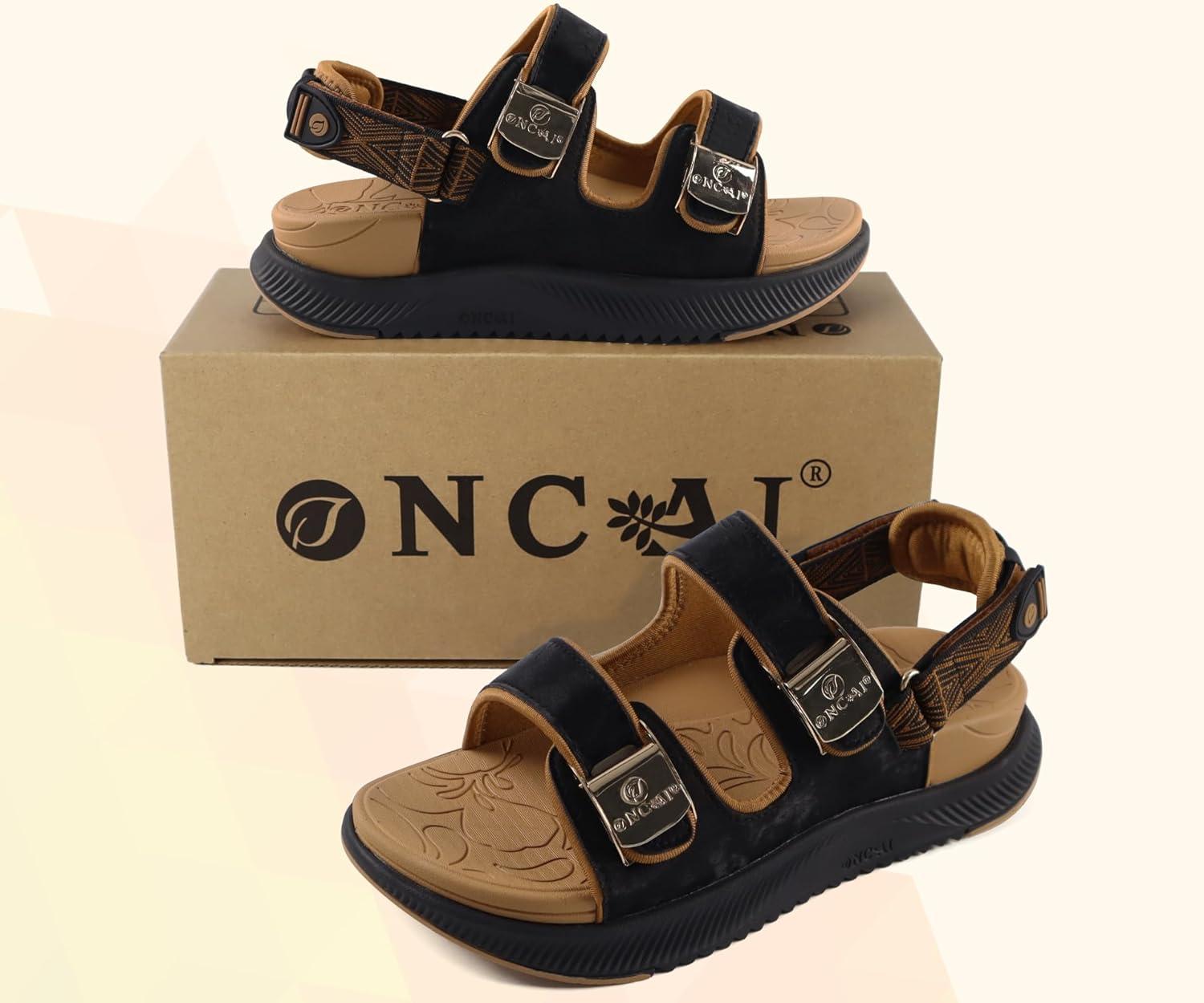 imageONCAI Womens Orthopedic Walking Sandals with Arch Support Comfort Casual Sport Platform Recovery Hiking Sandals for Women Water Summer Vacation Thick Outdoor Adjustable Strap Size 612Vine BlackKhaki