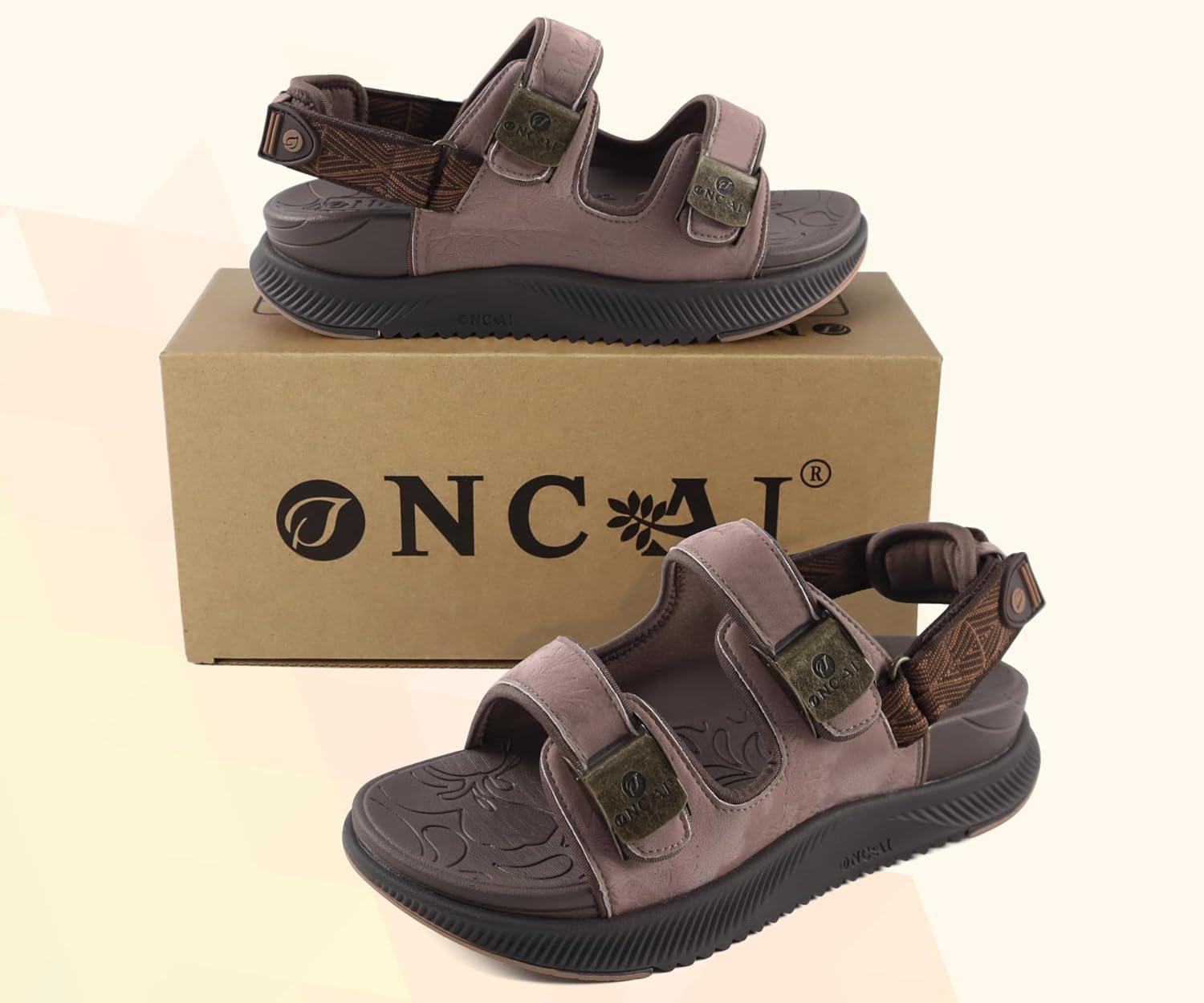 imageONCAI Womens Orthopedic Walking Sandals with Arch Support Comfort Casual Sport Platform Recovery Hiking Sandals for Women Water Summer Vacation Thick Outdoor Adjustable Strap Size 612Brown