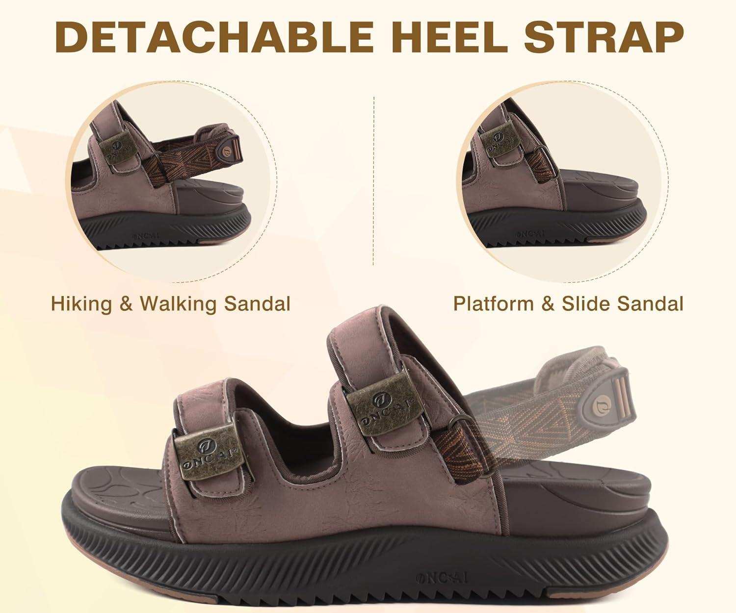 imageONCAI Womens Orthopedic Walking Sandals with Arch Support Comfort Casual Sport Platform Recovery Hiking Sandals for Women Water Summer Vacation Thick Outdoor Adjustable Strap Size 612Brown