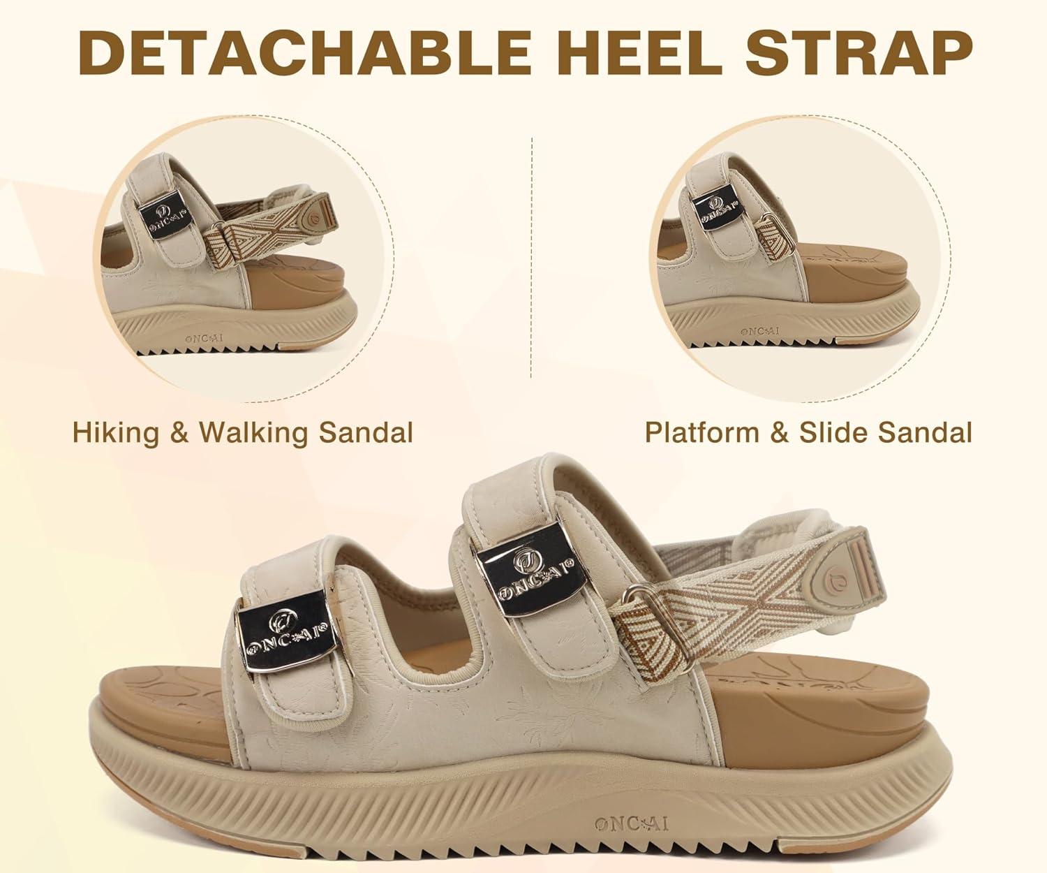 imageONCAI Womens Orthopedic Walking Sandals with Arch Support Comfort Casual Sport Platform Recovery Hiking Sandals for Women Water Summer Vacation Thick Outdoor Adjustable Strap Size 612BeigeKhaki