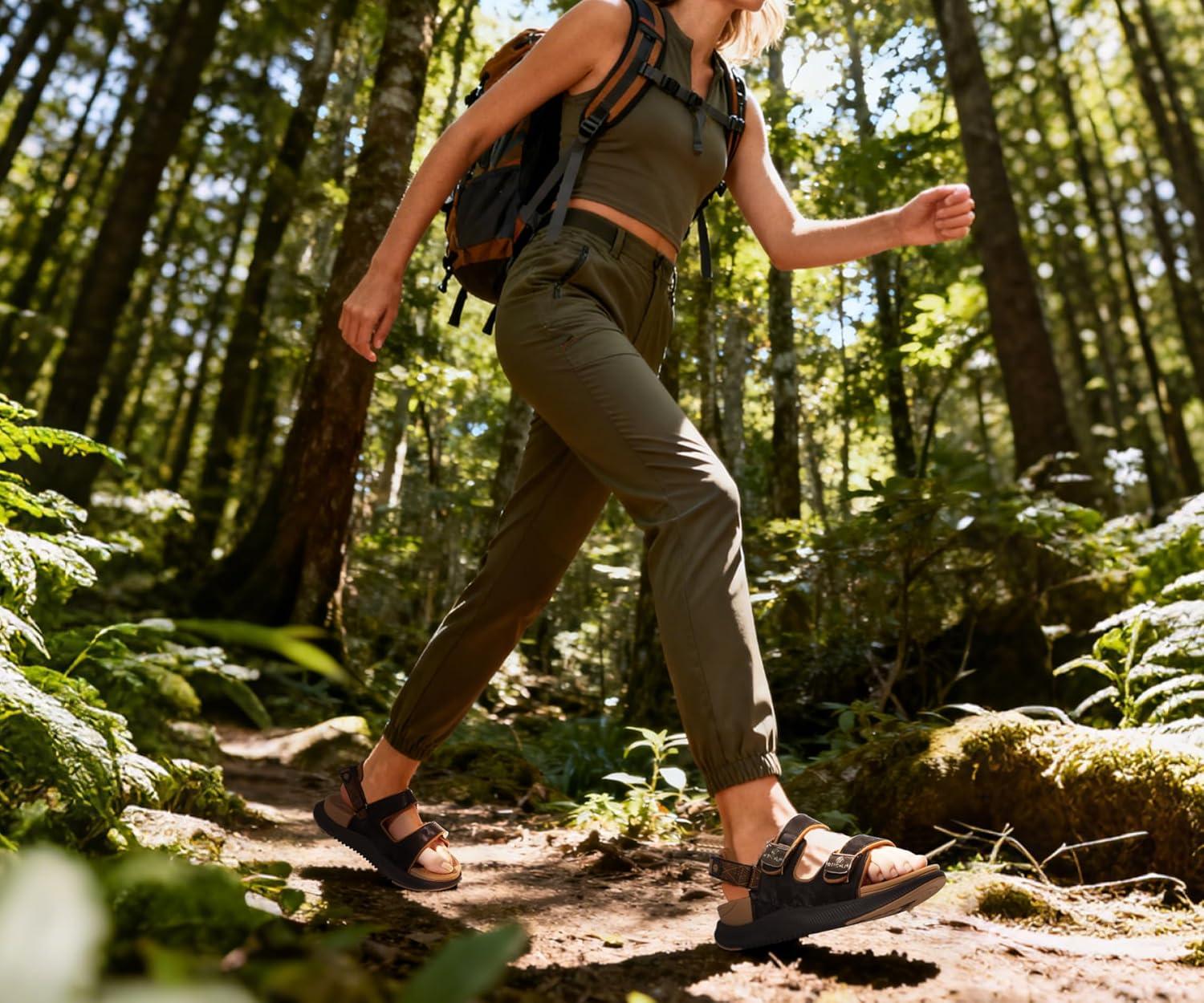 imageONCAI Womens Orthopedic Walking Sandals with Arch Support Comfort Casual Sport Platform Recovery Hiking Sandals for Women Water Summer Vacation Thick Outdoor Adjustable Strap Size 612BlackKhaki