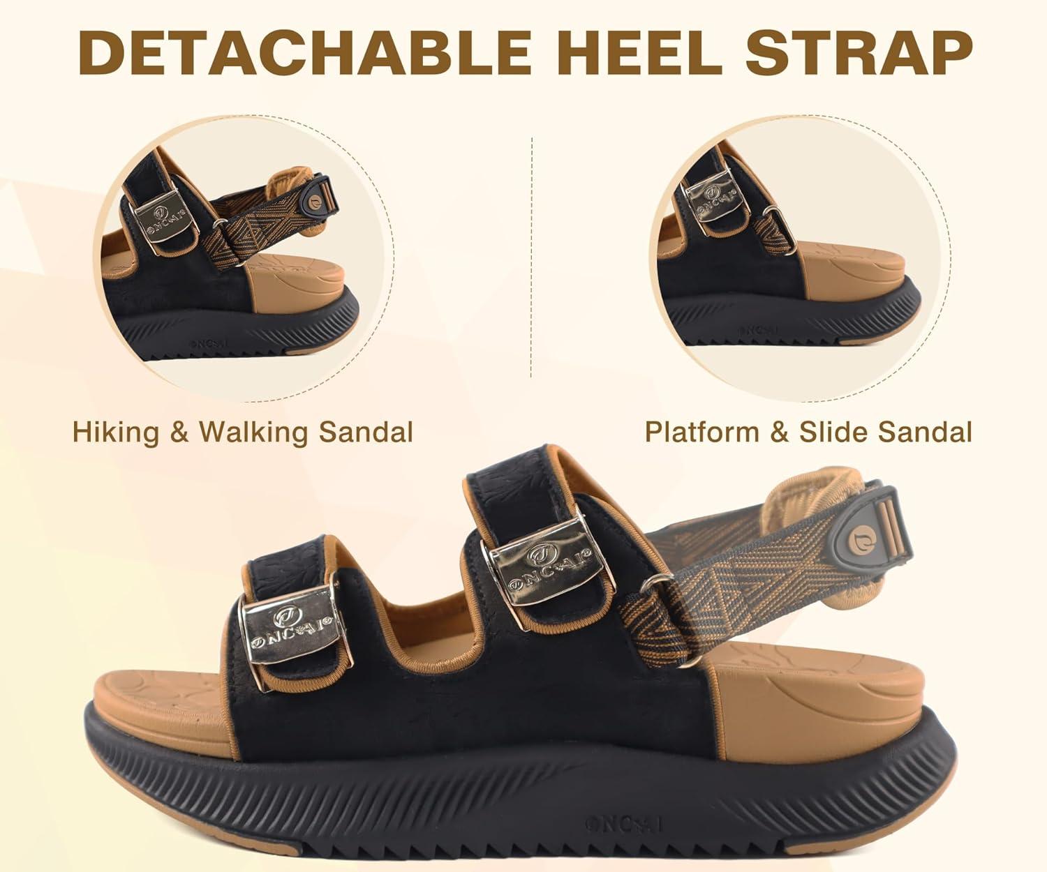 imageONCAI Womens Orthopedic Walking Sandals with Arch Support Comfort Casual Sport Platform Recovery Hiking Sandals for Women Water Summer Vacation Thick Outdoor Adjustable Strap Size 612BlackKhaki