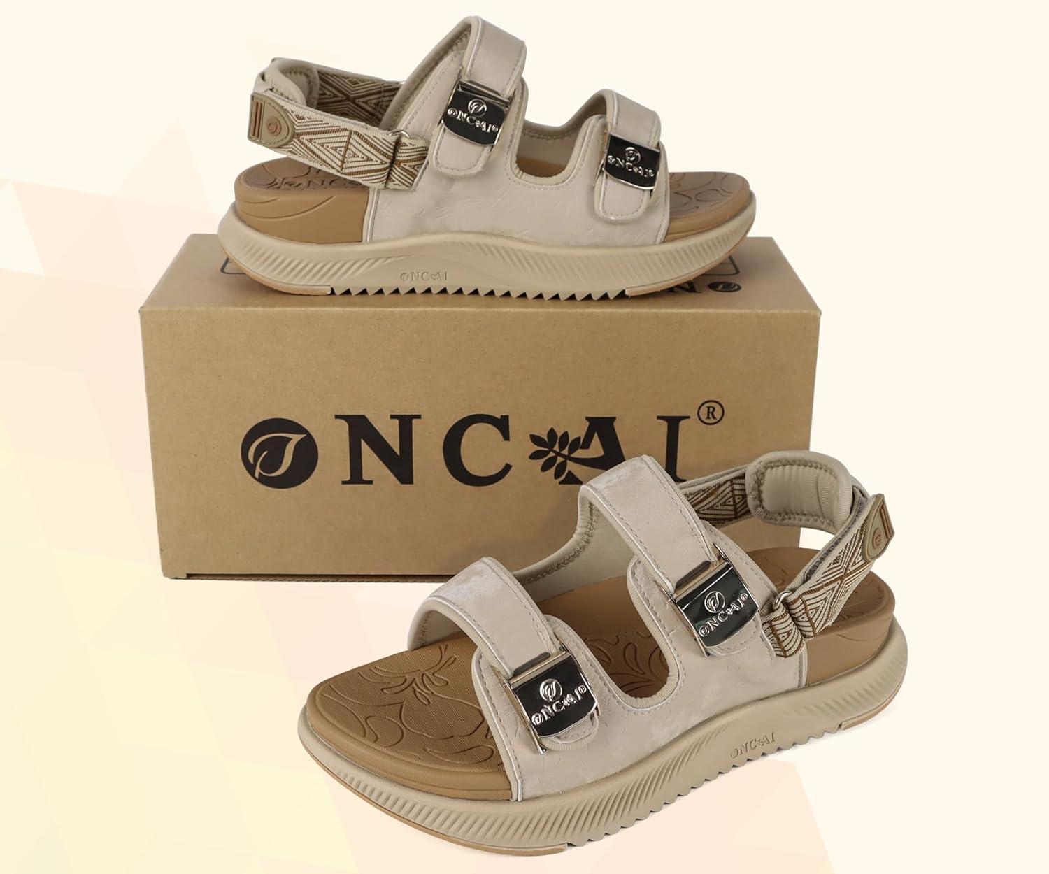 imageONCAI Womens Orthopedic Walking Sandals with Arch Support Comfort Casual Sport Platform Recovery Hiking Sandals for Women Water Summer Vacation Thick Outdoor Adjustable Strap Size 612Vine BeigeKhaki