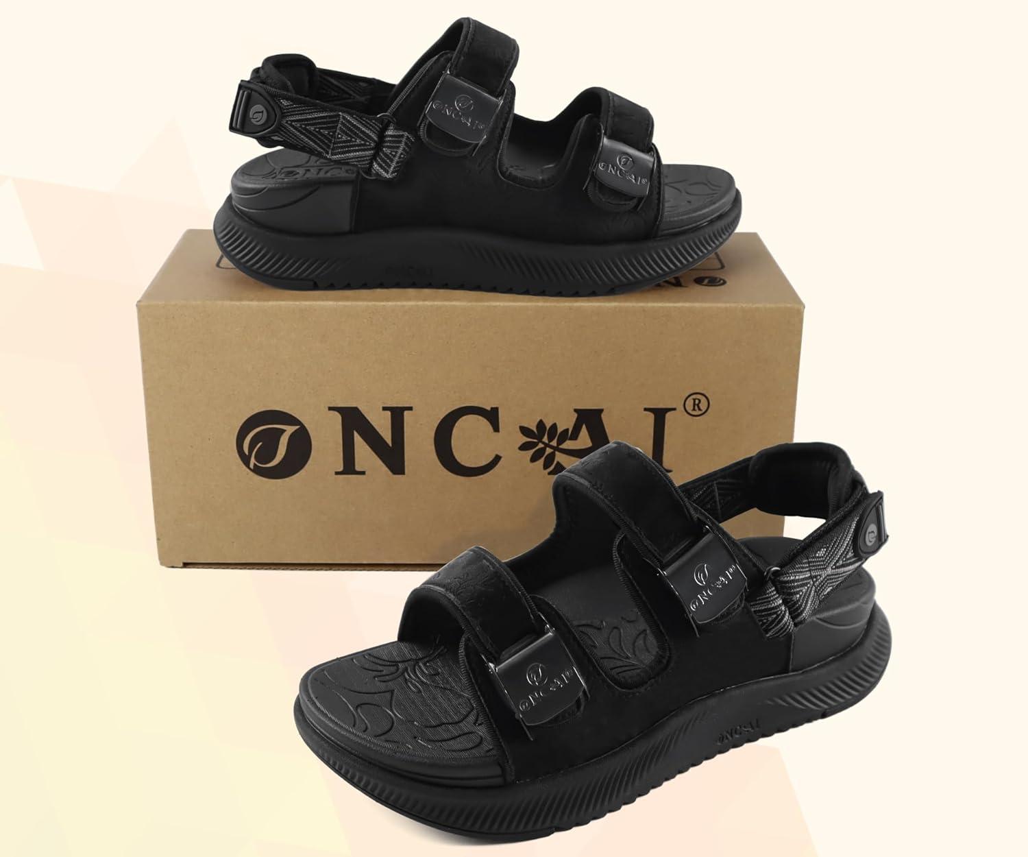 imageONCAI Womens Orthopedic Walking Sandals with Arch Support Comfort Casual Sport Platform Recovery Hiking Sandals for Women Water Summer Vacation Thick Outdoor Adjustable Strap Size 612Black