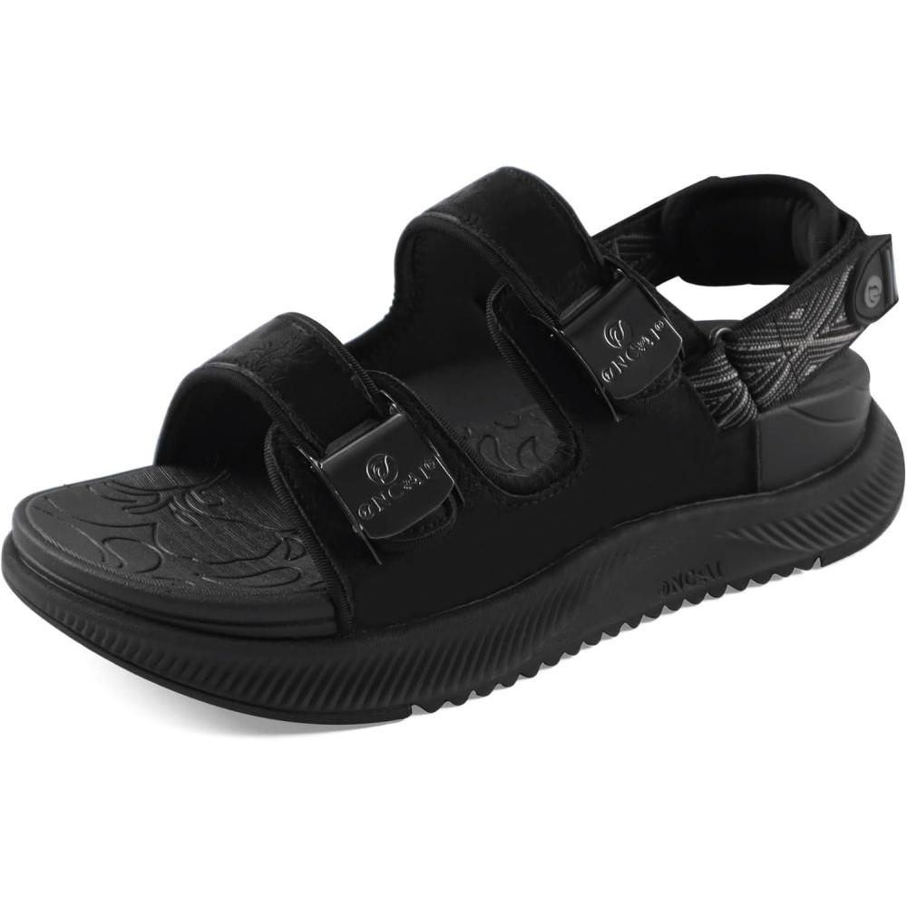 imageONCAI Womens Orthopedic Walking Sandals with Arch Support Comfort Casual Sport Platform Recovery Hiking Sandals for Women Water Summer Vacation Thick Outdoor Adjustable Strap Size 612Vine Black