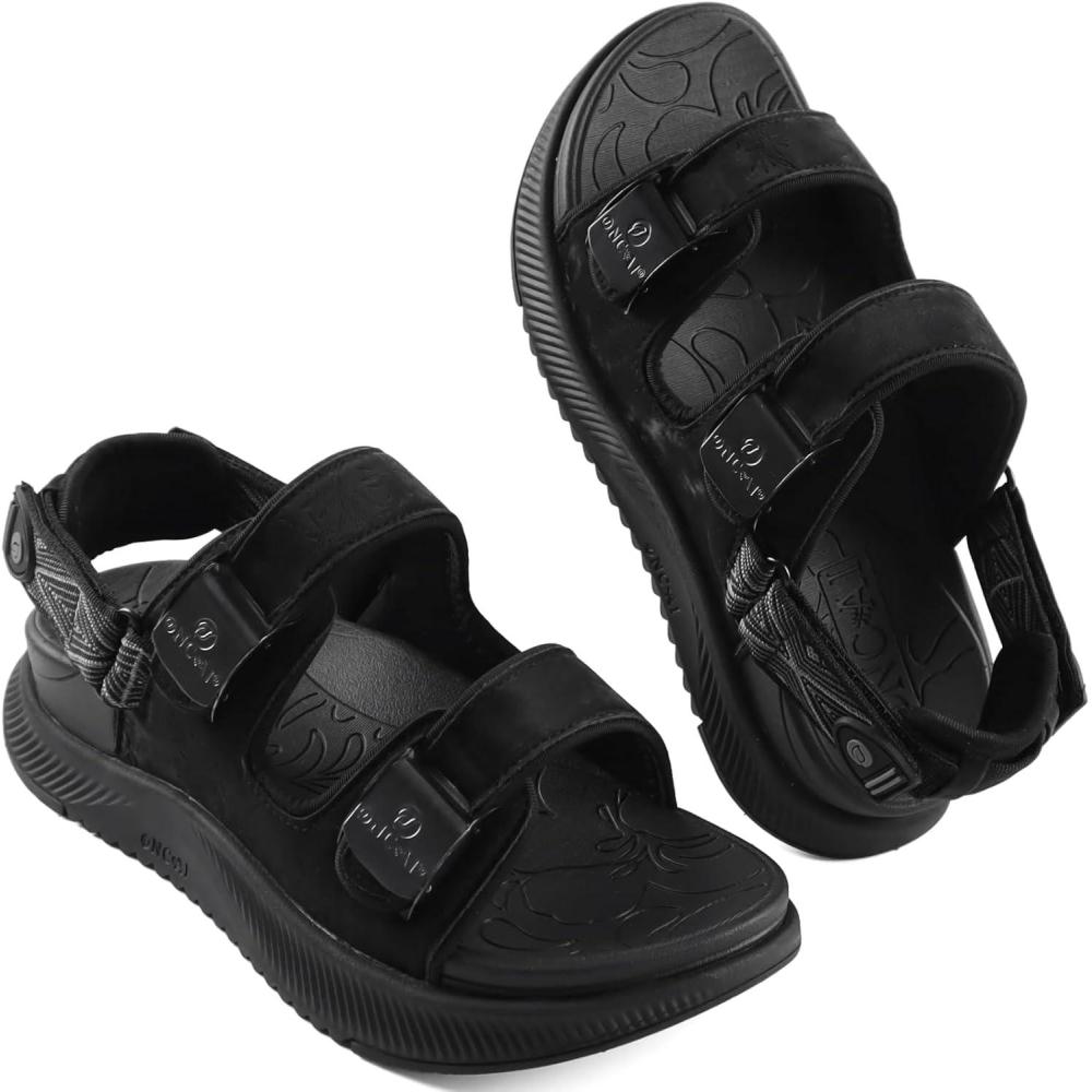 imageONCAI Womens Orthopedic Walking Sandals with Arch Support Comfort Casual Sport Platform Recovery Hiking Sandals for Women Water Summer Vacation Thick Outdoor Adjustable Strap Size 612Black