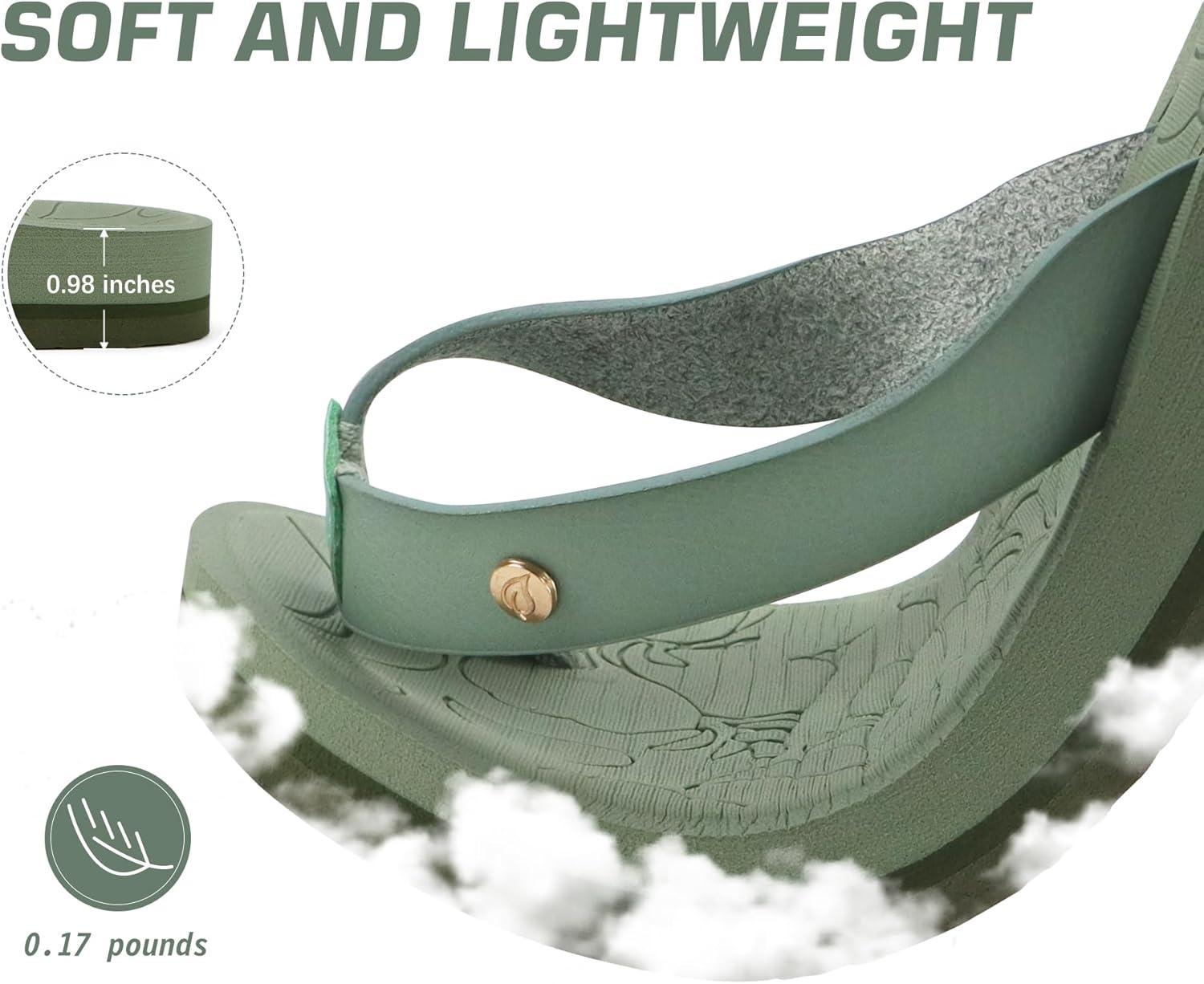 imageONCAI Womens Flip Flops Arch Support Yoga Mat Summer Beach Woman Thong Sandals with Orthotic Rubber SolesUS Size 511Green