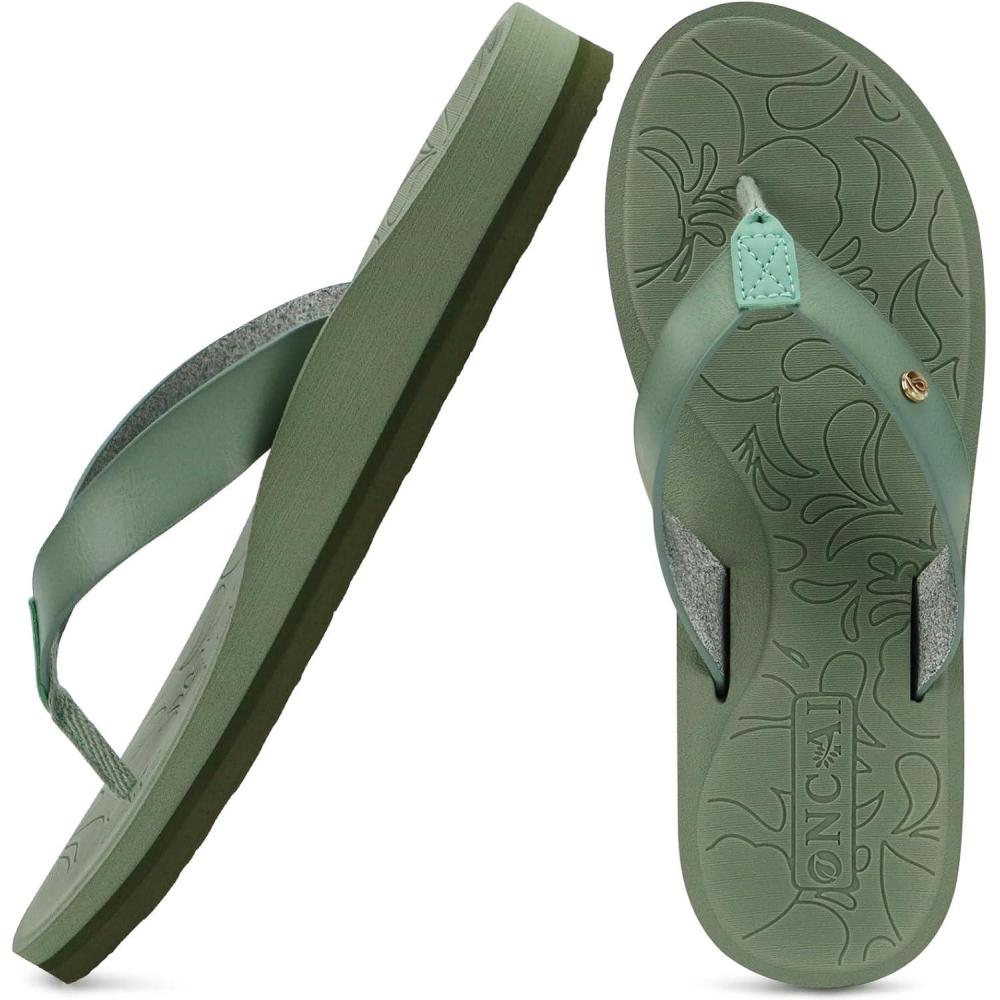 imageONCAI Womens Flip Flops Arch Support Yoga Mat Summer Beach Woman Thong Sandals with Orthotic Rubber SolesUS Size 511Green