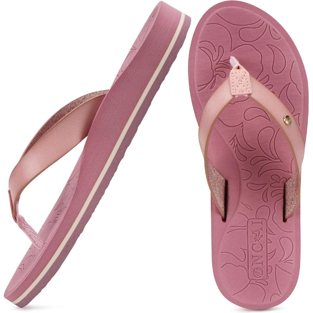 imageONCAI Womens Flip Flops Arch Support Yoga Mat Summer Beach Woman Thong Sandals with Orthotic Rubber SolesUS Size 511Pink