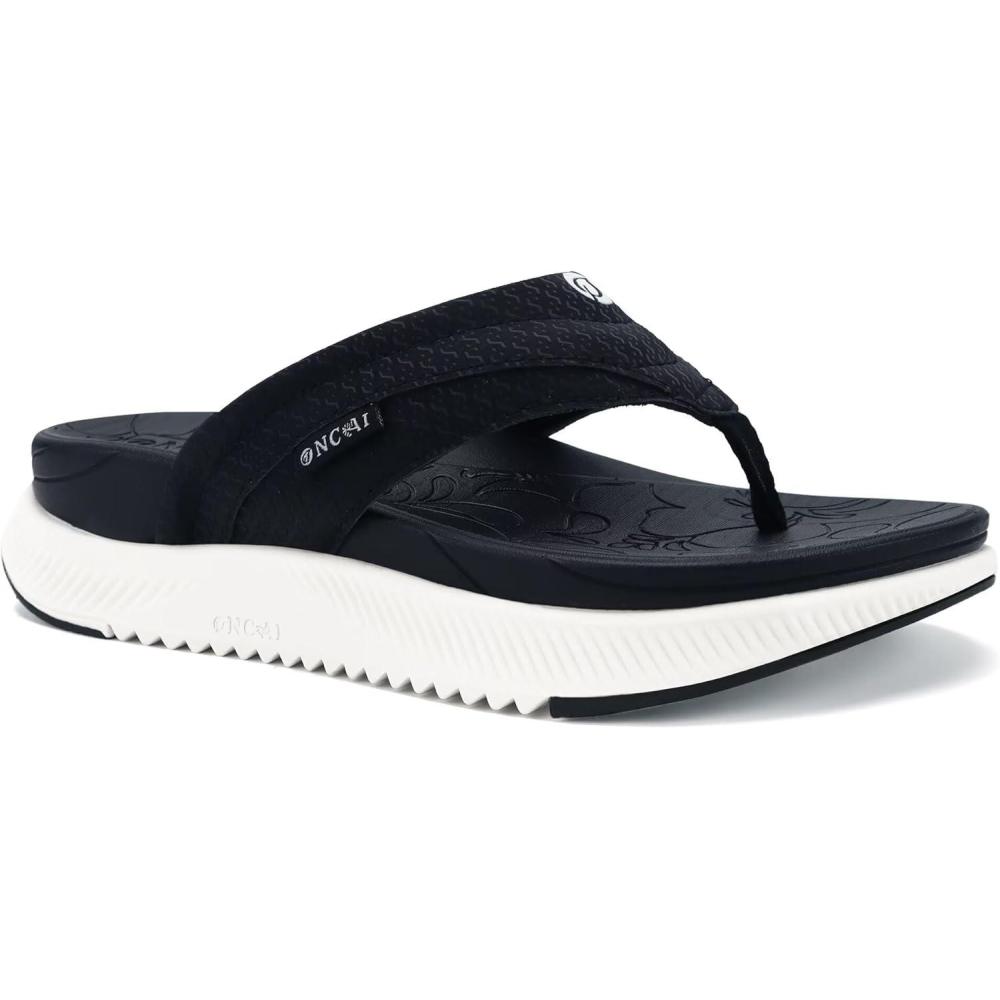 imageONCAI Womens Orthotic Cushion Flip Flops Recovery Walking Sandals for Women with Arch Support Summer Comfortable Slip On Flip Flops for Womans Size 612BlackWhite