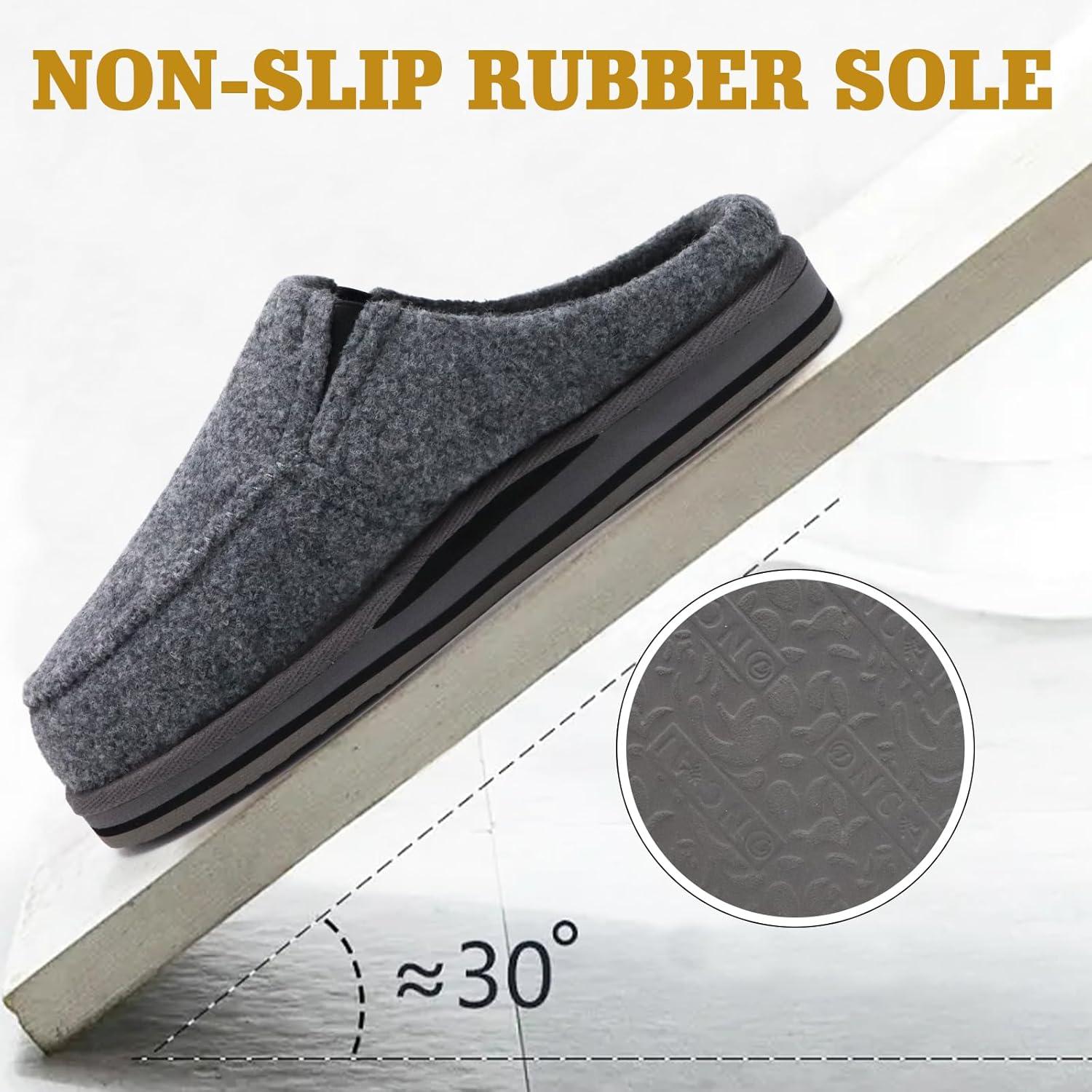 imageONCAI Mens Clog Slippers with Arch Support Stripe Faux Fur CottonBlend HighDensity Memory Foam Warm House Slippers Slipon Indoor Outdoor Rubber Sole Size 716Felt Grey