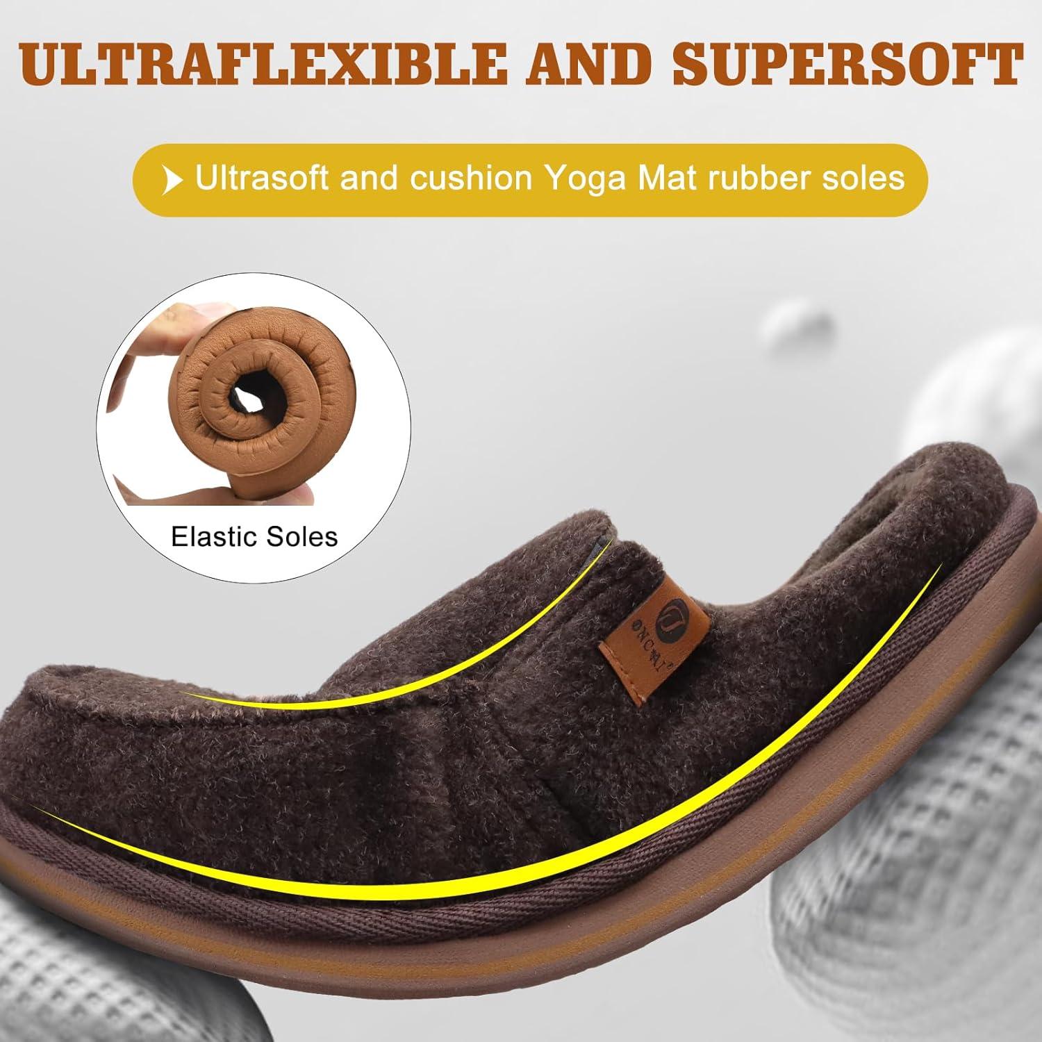 imageONCAI Mens Clog Slippers with Arch Support Stripe Faux Fur CottonBlend HighDensity Memory Foam Warm House Slippers Slipon Indoor Outdoor Rubber Sole Size 716Felt Brown