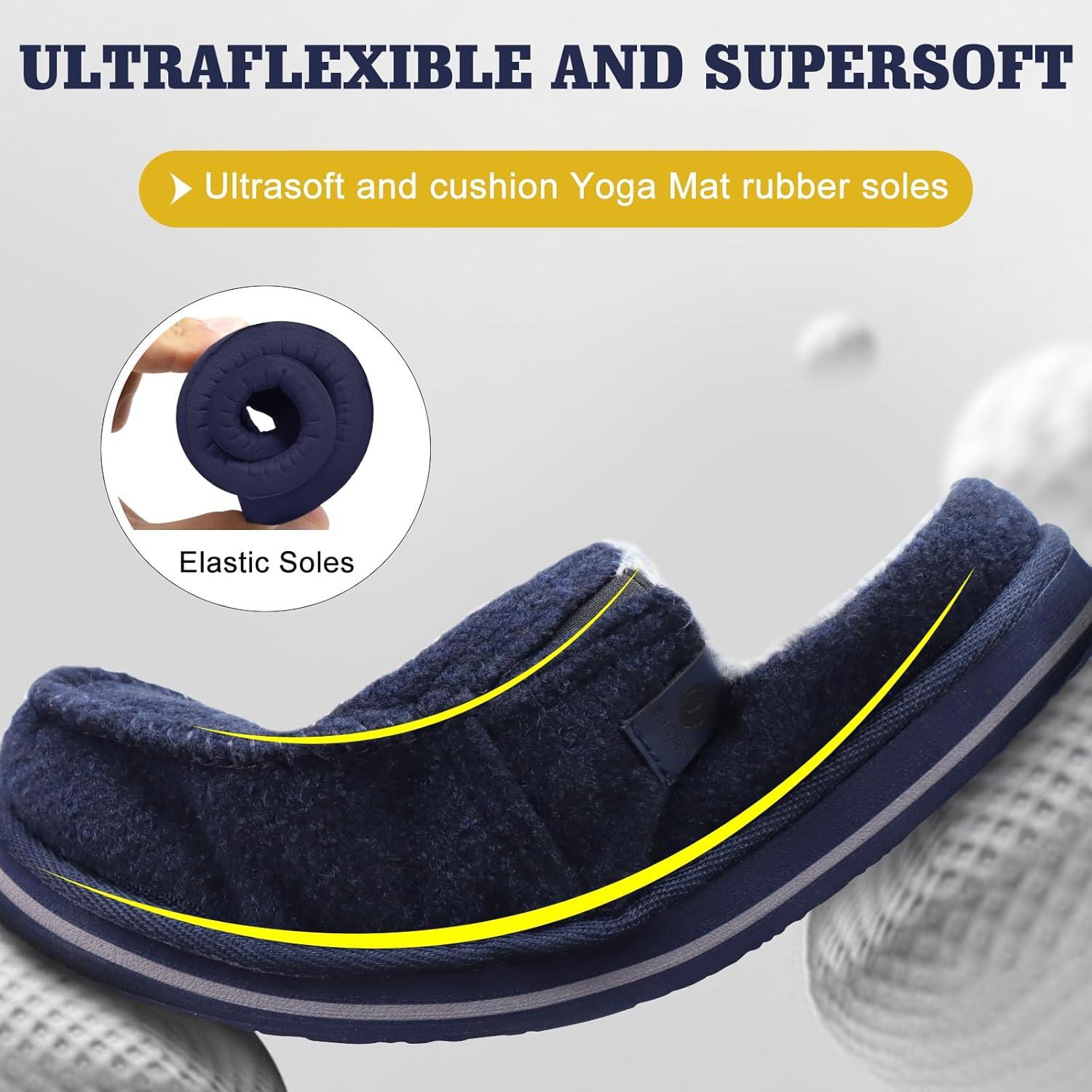 imageONCAI Mens Clog Slippers with Arch Support Stripe Faux Fur CottonBlend HighDensity Memory Foam Warm House Slippers Slipon Indoor Outdoor Rubber Sole Size 716Fur Felt Blue