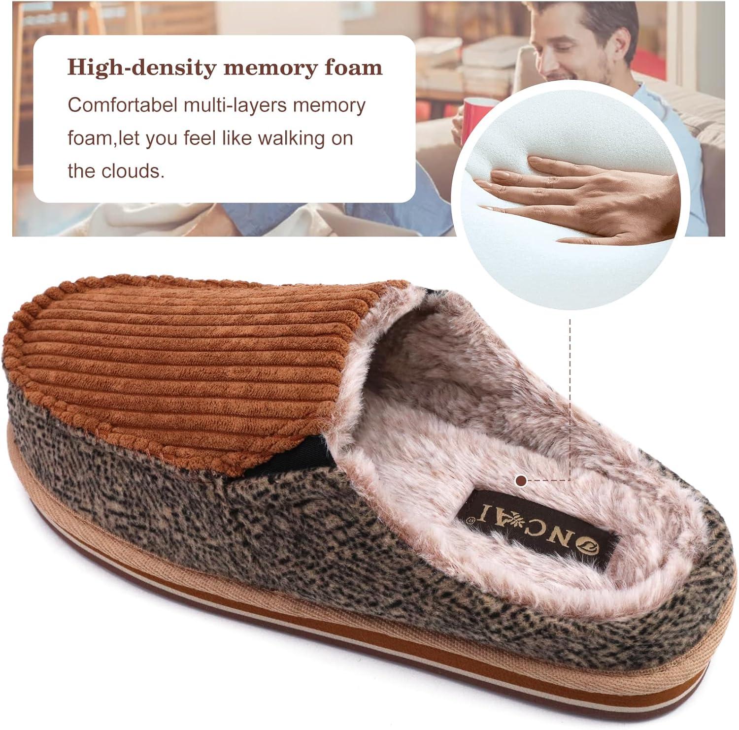 imageONCAI Mens Clog Slippers with Arch Support Stripe Faux Fur CottonBlend HighDensity Memory Foam Warm House Slippers Slipon Indoor Outdoor Rubber Sole Size 716Corduroy Khaki