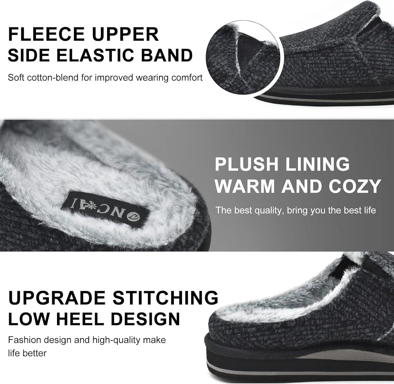 imageONCAI Mens Clog Slippers with Arch Support Stripe Faux Fur CottonBlend HighDensity Memory Foam Warm House Slippers Slipon Indoor Outdoor Rubber Sole Size 716Black