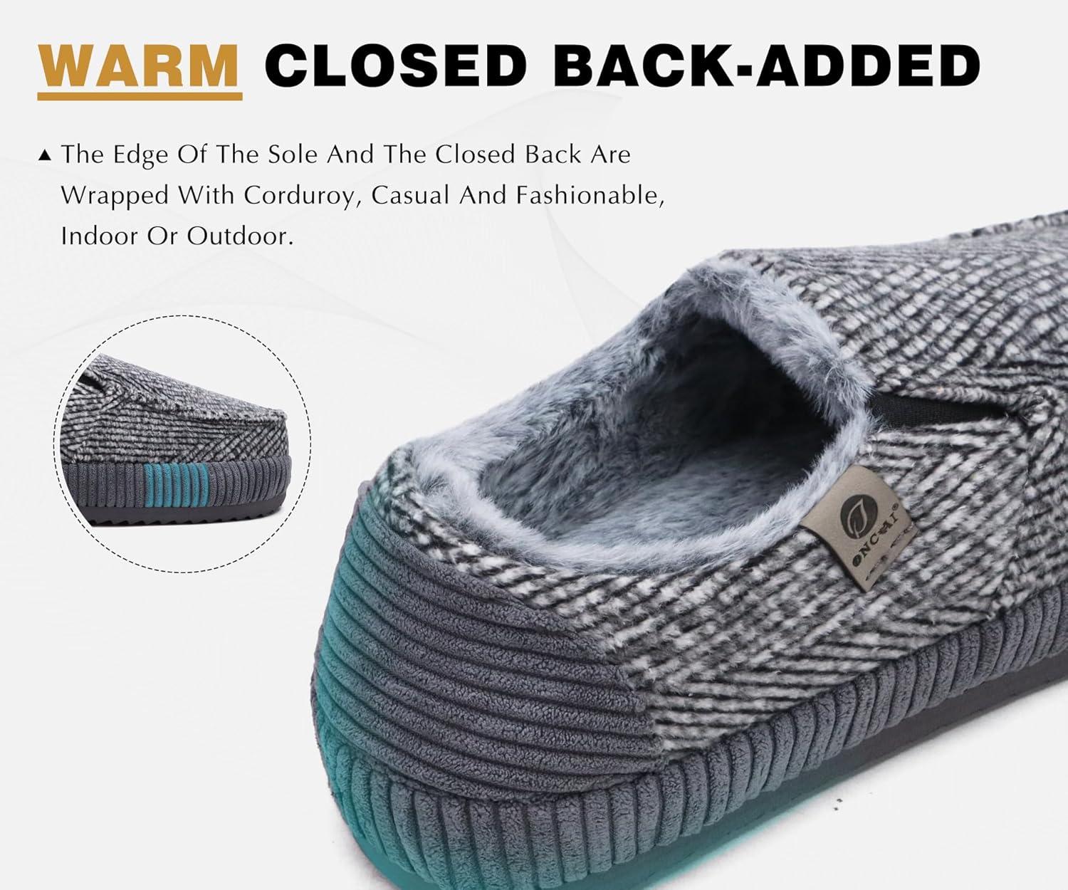 imageONCAI Mens Clog Slippers with Arch Support Stripe Faux Fur CottonBlend HighDensity Memory Foam Warm House Slippers Slipon Indoor Outdoor Rubber Sole Size 716Moccasins GreyWhite